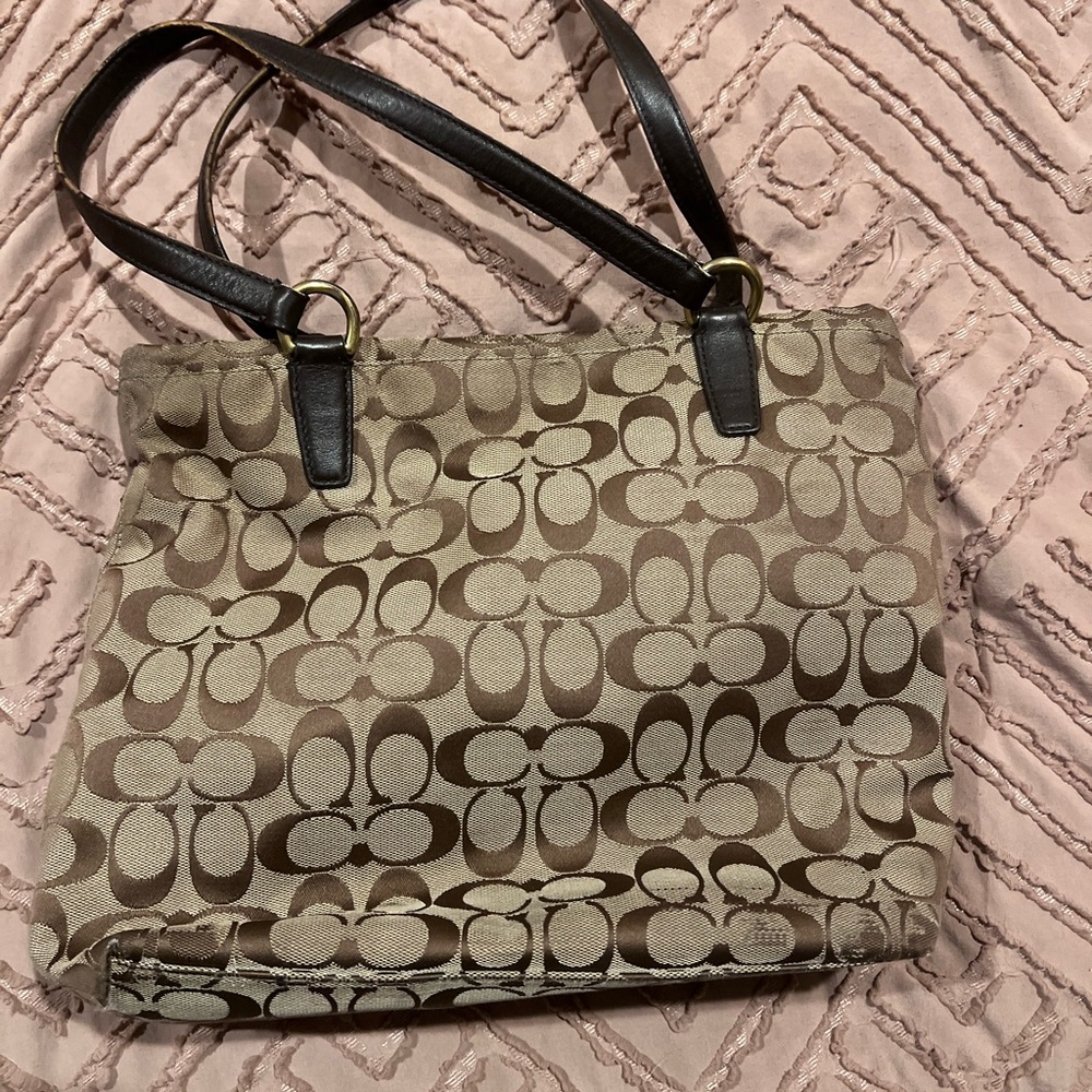 Coach Brown and Blue Monogram Tote - Picture 4 of 11
